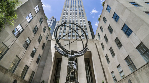 Atlas statue from front of Rockefeller Center in Midtown Manhattan - time-lapse in 4K and 1080 HD NYC