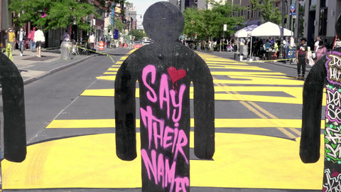 say their names art installation for Black Lives Matter street mural in Bed Stuy Brooklyn New York City