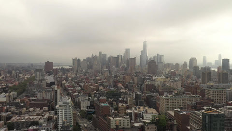 aerial over Lafayette Street Downtown Manhattan buildings in New York City NYC