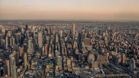 aerial view of Manhattan buildings from helicopter - Empire State Building and skyscrapers in NYC