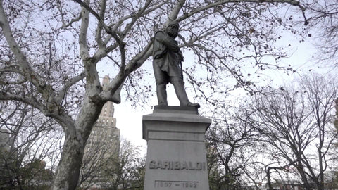 Garibaldi statue in Washington Square Park on cold fall day