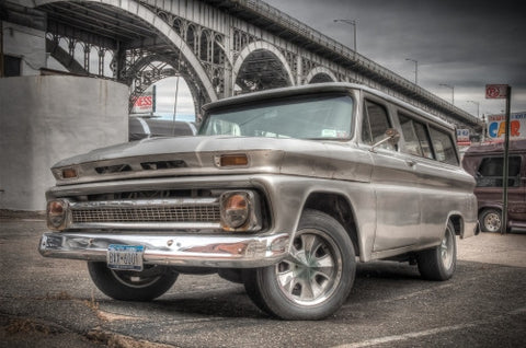 Chevrolet in parked in Harlem carwash by bridge - Chevy in HDR