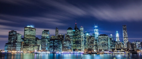 Manhattan skyline with Freedom Tower at night in HDR
