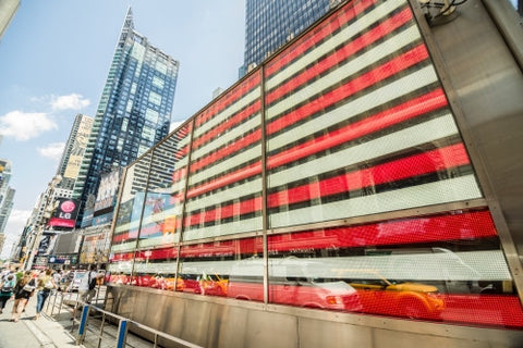 Times Square American flag LED light, Armed Forces recruiting center in Manhattan NYC in HDR