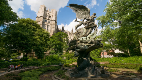 Angel Statue in front of Saint John the Divine - 4K timelapse in NYC