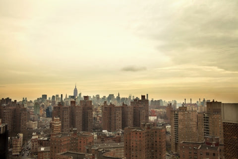 Manhattan cityscape from housing projects on Lower East Side of New York City NYC