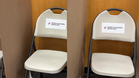 COVID-19 vaccination seats - empty chairs at vaccine site in New York City NYC