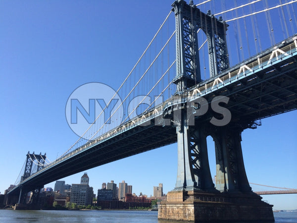 Manhattan Bridge from low view on East River