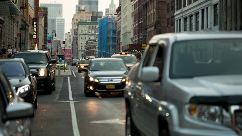 cars driving on Lafayette Street in Cooper Square Greenwich Village in early evening, Manhattan NYC