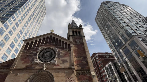 driving past St. John Nepomucene Rectory Church in Midtown East Manhattan New York City NYC