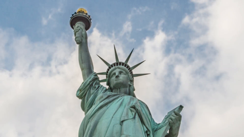 Statue of Liberty front upward angle close-up - 4K timelapse in New York City