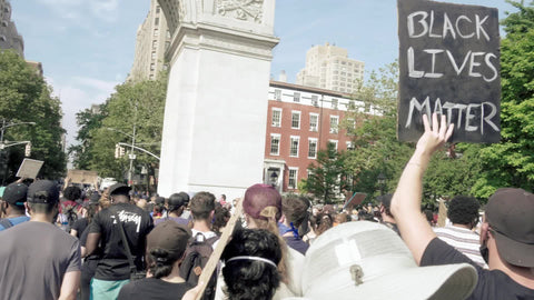 Black Lives Matter sign - white allies of BLM at rally in Washington Square Park New York City