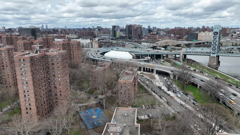 aerial cars on highway East Harlem NYC