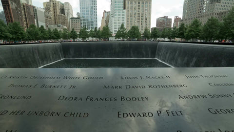 names on waterfall at Freedom Tower 911 Museum