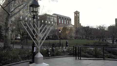 large Hanukah Menorah in Washington Square Park on winter day