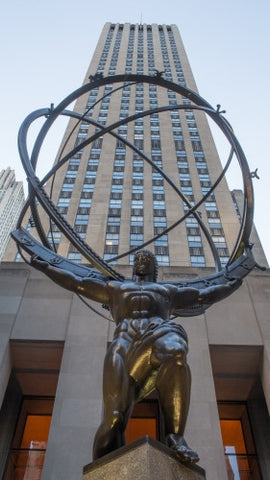 Atlas Statue downstairs from Rockefeller Center during day in Manhattan NYC