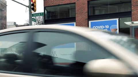 rapid Covid-19 testing sign on building in West Village Downtown Manhattan New York City NYC