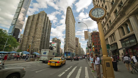 Flatiron Building in Manhattan on 5th Ave on summer day