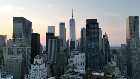 Freedom Tower and skyscrapers in Financial District Downtown Manhattan buildings New York City NYC