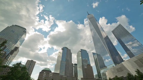 tilting down to waterfall at Freedom Tower 911 Museum