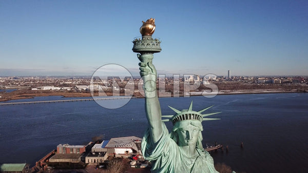 Statue of Liberty torch - close-up aerial in NYC