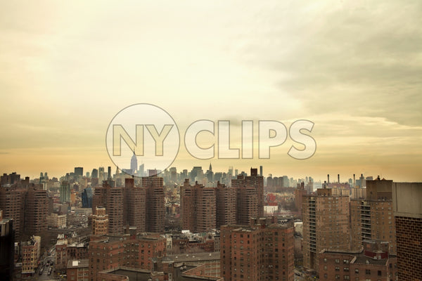 Manhattan cityscape from housing projects on Lower East Side of New York City NYC