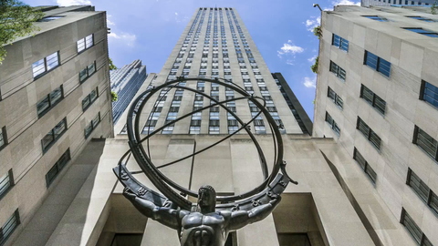 Atlas statue tilting down from Rockefeller Center - timelapse in Manhattan 1080 HD in NYC