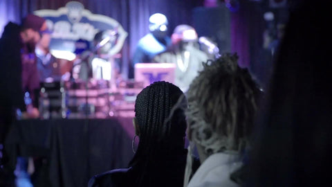 women in crowd cheering - standing in concert - fans watching DJ Funkmaster Flex hip hop music show in BB Kings