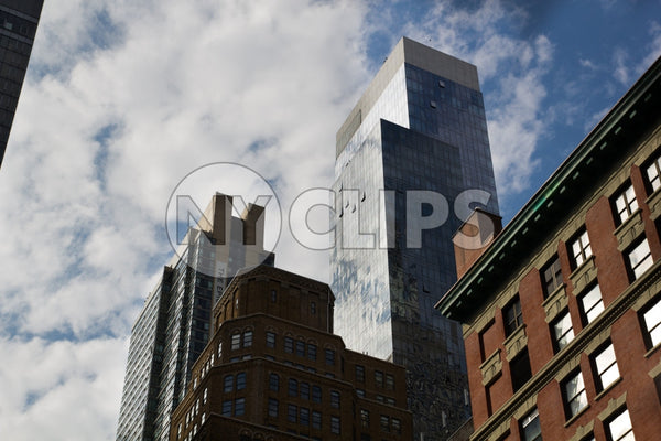 skyscraper towering over buildings in Manhattan