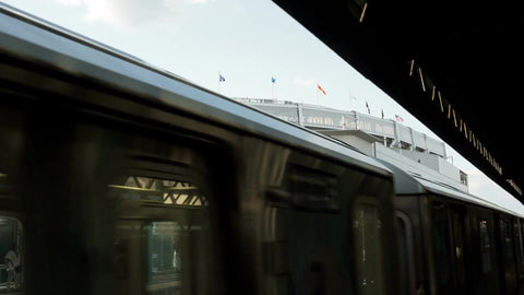 subway passing Yankee Stadium view from station platform in the Bronx NYC