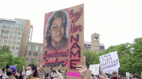 Breonna Taylor say her name sign at Black Lives Matter rally in New York City