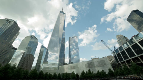 names at 911 Museum with Freedom Tower in NYC