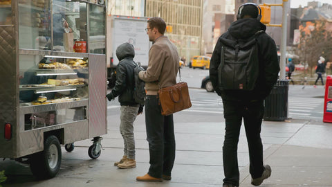 man paying food truck in Cooper Square morning NYC 4K