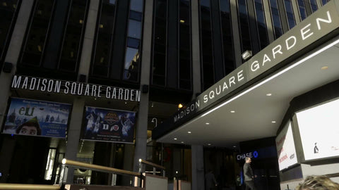 Madison Square Garden front entrance on bright sunny Fall day in NYC