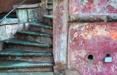 artsy stairs - gritty winding staircase with paint spatter