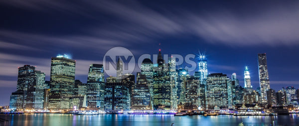 Manhattan skyline with Freedom Tower at night in HDR
