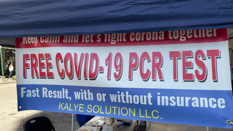 Covid testing tent sign for Covid-19 free PCR test in street New York City NYC