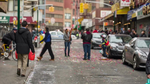 Chinatown street after Chinese New Year parade celebration