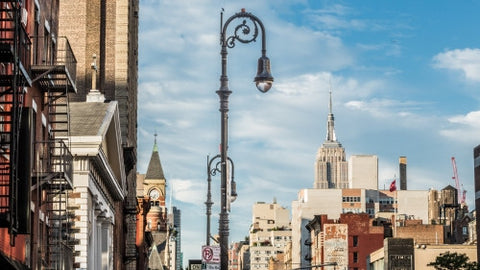 Greenwich Village with Jefferson Market Library clock tower - Empire State Building in background