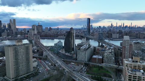 aerial Manhattan skyline and two bridges Manhattan skyline from Brooklyn NYC