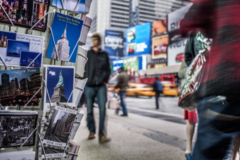 postcards in Times Square on cold fall or winter day in Manhattan New York City NYC