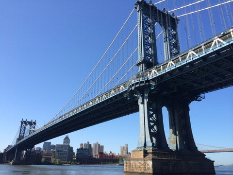 Manhattan Bridge from low view on East River