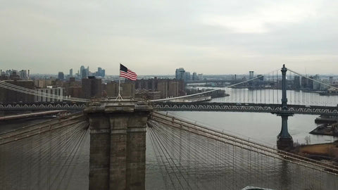 Brooklyn Bridge circling toward Manhattan zooming out