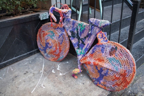 bicycle sweater parked on Lower East Side of Manhattan on fall day in NYC