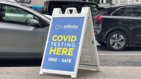 Covid testing here sign outside in New York City NYC