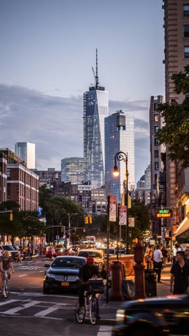 Freedom Tower at sunset view from 6th ave in early evening in summer
