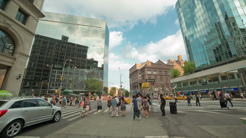 360 view through Cooper Square on Astor Place during day in NYC