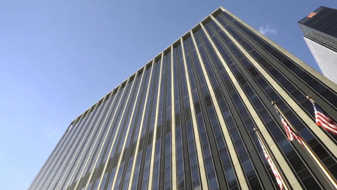 Madison Square Garden establishing shot in winter or fall on bright sunny day - front entrance on 8th Ave in Manhattan New York City, NYC