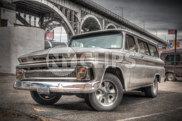Chevrolet in parked in Harlem carwash by bridge - Chevy in HDR
