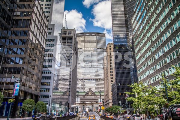 MetLife Building in Midtown Manhattan - HDR on summer day Park Avenue Grand Central Station clock from street